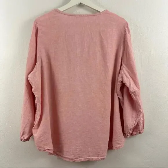 Cynthia Rowley Women’s Pink Linen Blend Blouse Size 2X - Picture 2 of 5